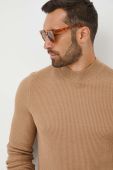 Вовняний светр BOSS чоловічий колір бежевий легкий півгольф (3306142)