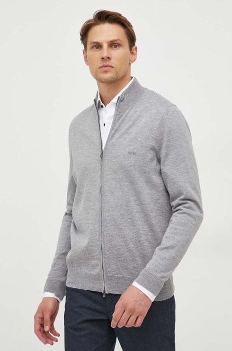 Вовняний кардиган BOSS колір сірий Вовняний кардиган BOSS колір сірий