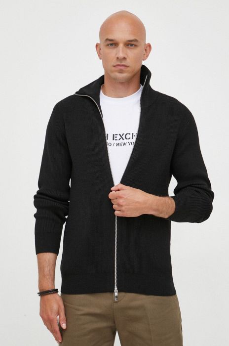 Кардиган з домішкою вовни Armani Exchange колір чорний Кардиган з домішкою вовни Armani Exchange колір чорний