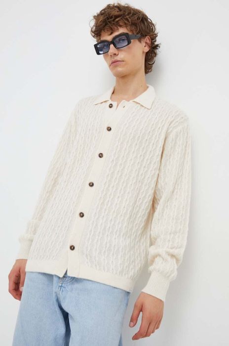 Вовняний кардиган Les Deux колір бежевий Вовняний кардиган Les Deux колір бежевий