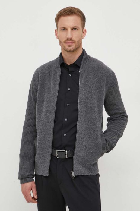 Кардиган з домішкою вовни BOSS колір сірий Кардиган з домішкою вовни BOSS колір сірий