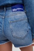 Джинсові шорти Karl Lagerfeld Jeans жіночі з аплікацією висока посадка колір блакитний
