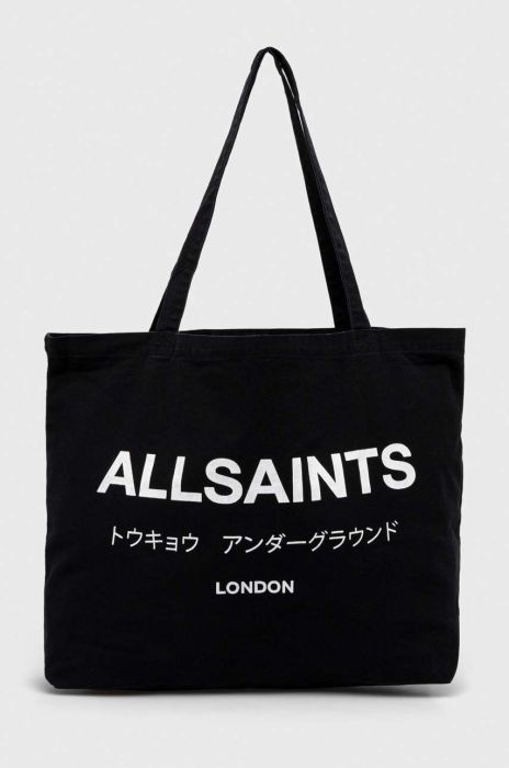 Бавовняна сумка AllSaints UNDERGROUND TOTE колір чорний Бавовняна сумка AllSaints UNDERGROUND TOTE колір чорний