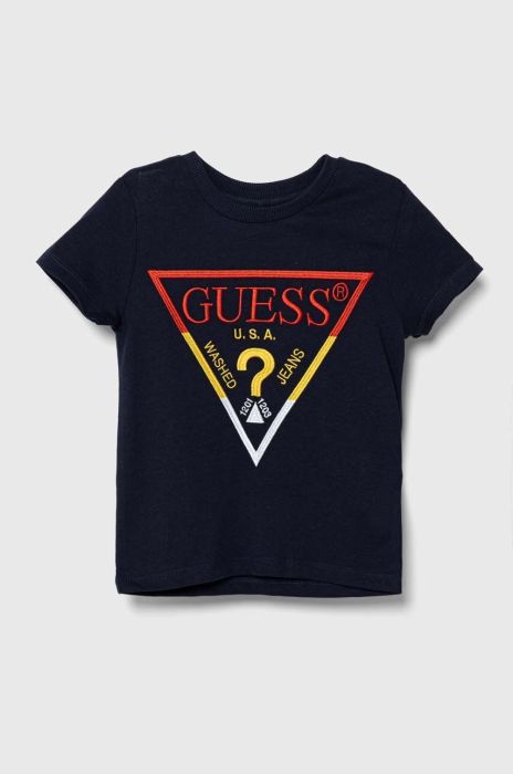 Дитяча бавовняна футболка Guess колір синій з аплікацією (3366821) Дитяча бавовняна футболка Guess колір синій з аплікацією (3366821)