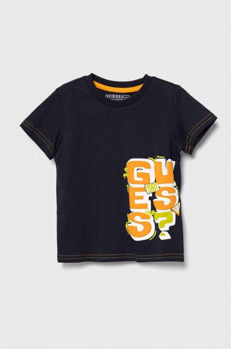 Дитяча бавовняна футболка Guess колір синій з принтом (3363422) Дитяча бавовняна футболка Guess колір синій з принтом (3363422)