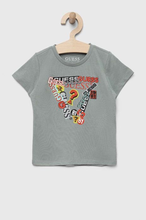 Дитяча бавовняна футболка Guess колір сірий з принтом (3328724) Дитяча бавовняна футболка Guess колір сірий з принтом (3328724)