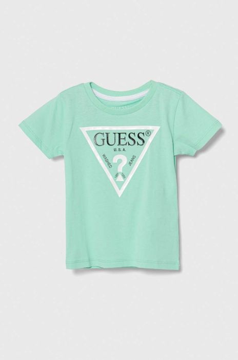 Дитяча бавовняна футболка Guess колір бірюзовий з принтом (3366877) Дитяча бавовняна футболка Guess колір бірюзовий з принтом (3366877)