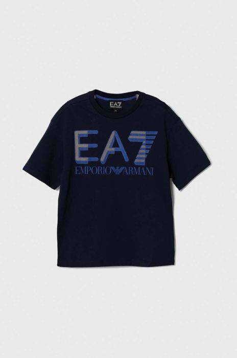 Дитяча бавовняна футболка EA7 Emporio Armani колір синій з принтом (3463936) Дитяча бавовняна футболка EA7 Emporio Armani колір синій з принтом (3463936)