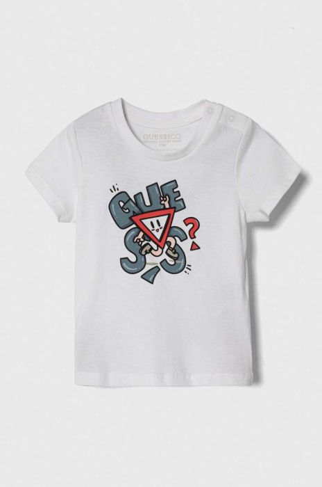 Бавовняна футболка для немовлят Guess колір білий з принтом (3497926) Бавовняна футболка для немовлят Guess колір білий з принтом (3497926)