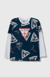 Дитячий бавовняний лонгслів Guess візерунок колір блакитний (3529675) Дитячий бавовняний лонгслів Guess візерунок колір блакитний (3529675)