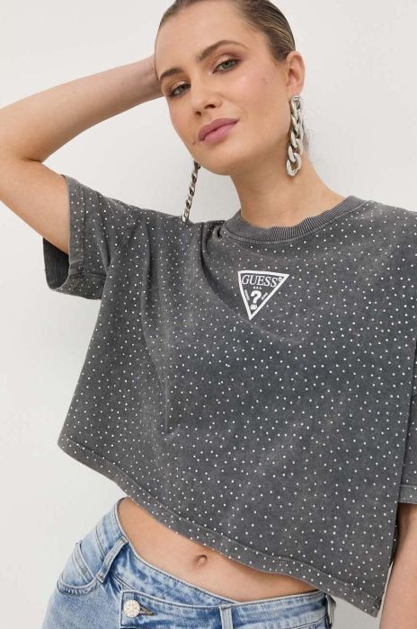 Бавовняна футболка Guess колір сірий (3330682) Бавовняна футболка Guess колір сірий (3330682)