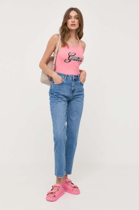 Бавовняний топ Guess колір рожевий (3330692) Бавовняний топ Guess колір рожевий (3330692)