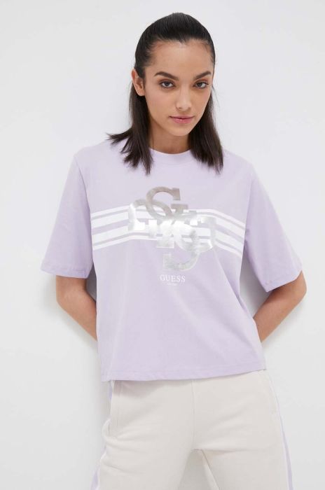 Бавовняна футболка Guess колір фіолетовий (3328841) Бавовняна футболка Guess колір фіолетовий (3328841)