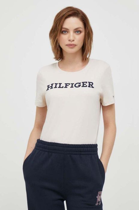 Бавовняна футболка Tommy Hilfiger колір бежевий (3435180) Бавовняна футболка Tommy Hilfiger колір бежевий (3435180)