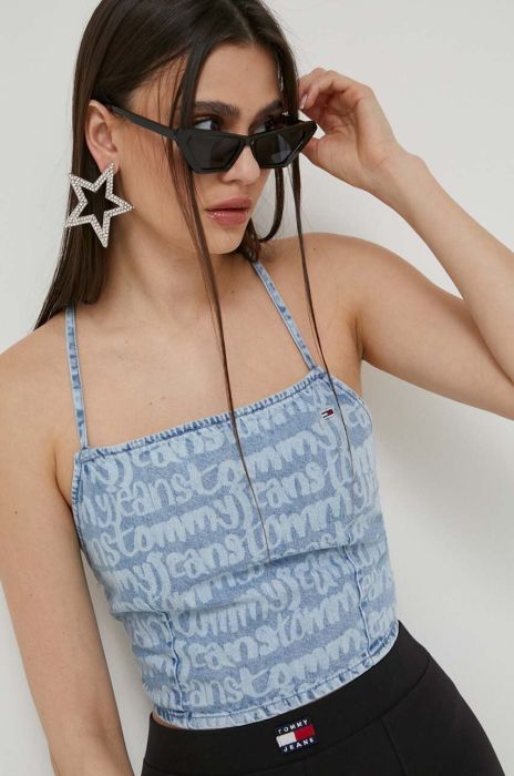 Джинсовий топ Tommy Jeans оголена спина колір блакитний Джинсовий топ Tommy Jeans оголена спина колір блакитний