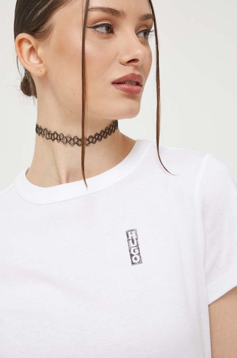 Бавовняна футболка HUGO колір білий (3370417) Бавовняна футболка HUGO колір білий (3370417)