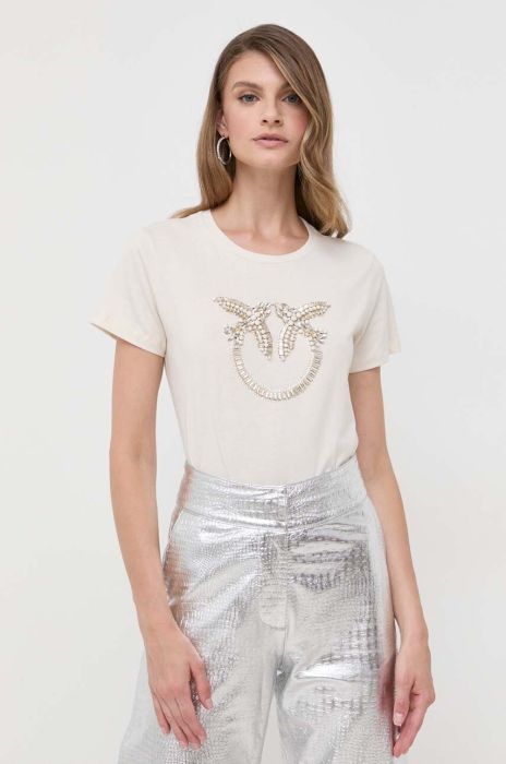 Бавовняна футболка Pinko колір бежевий (3447729) Бавовняна футболка Pinko колір бежевий (3447729)