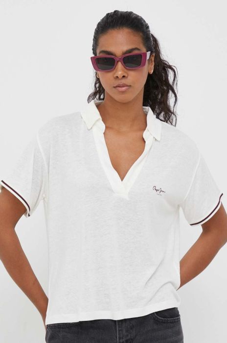 Футболка з домішкою льону Pepe Jeans колір бежевий Футболка з домішкою льону Pepe Jeans колір бежевий