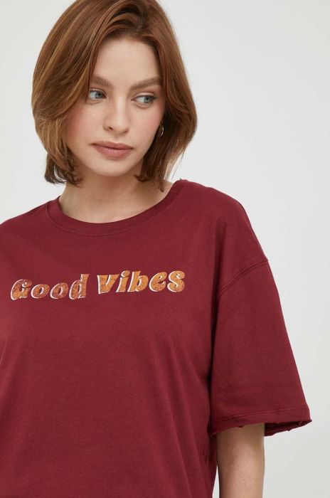 Бавовняна футболка Pepe Jeans жіночий колір бордовий Бавовняна футболка Pepe Jeans жіночий колір бордовий