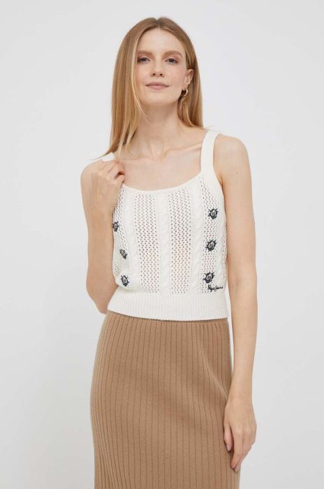 Топ з домішкою вовни Pepe Jeans Emalynn колір бежевий Топ з домішкою вовни Pepe Jeans Emalynn колір бежевий