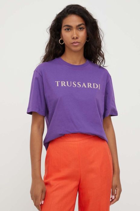 Бавовняна футболка Trussardi колір фіолетовий Бавовняна футболка Trussardi колір фіолетовий