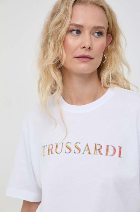 Бавовняна футболка Trussardi жіночий колір білий