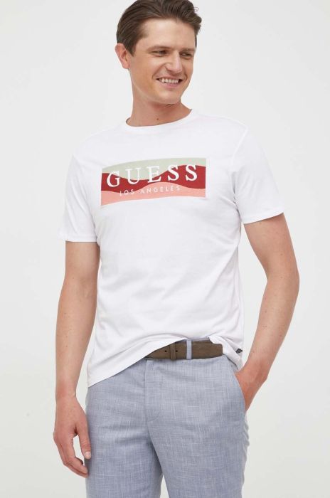 Бавовняна футболка Guess колір білий візерунок (3313892) Бавовняна футболка Guess колір білий візерунок (3313892)
