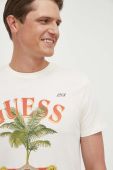 Бавовняна футболка Guess колір бежевий візерунок