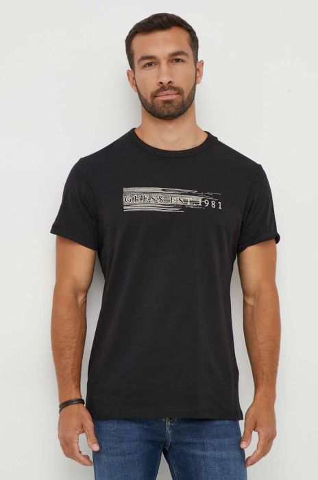 Бавовняна футболка Guess колір чорний з аплікацією (3382273)