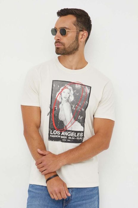 Бавовняна футболка Guess колір бежевий з принтом (3379970) Бавовняна футболка Guess колір бежевий з принтом (3379970)