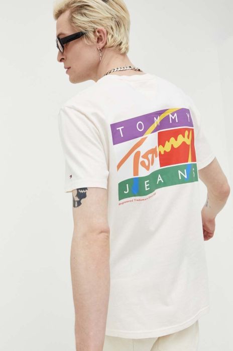Бавовняна футболка Tommy Jeans колір бежевий з принтом (3284463) Бавовняна футболка Tommy Jeans колір бежевий з принтом (3284463)