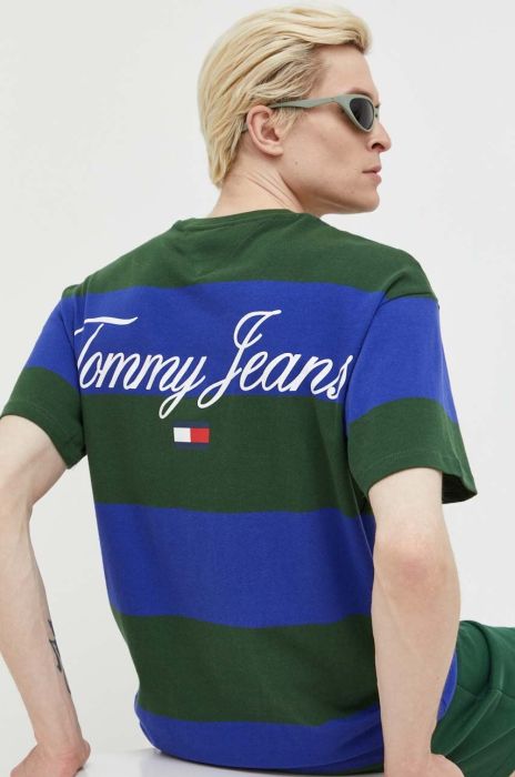 Бавовняна футболка Tommy Jeans колір синій візерунок (3284478) Бавовняна футболка Tommy Jeans колір синій візерунок (3284478)