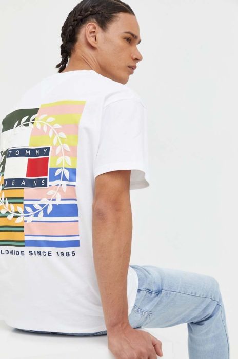 Бавовняна футболка Tommy Jeans колір білий з принтом (3306408)