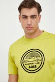 Бавовняна футболка BOSS колір зелений з принтом (3417080)