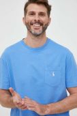 Футболка з домішкою льону Polo Ralph Lauren однотонний колір блакитний