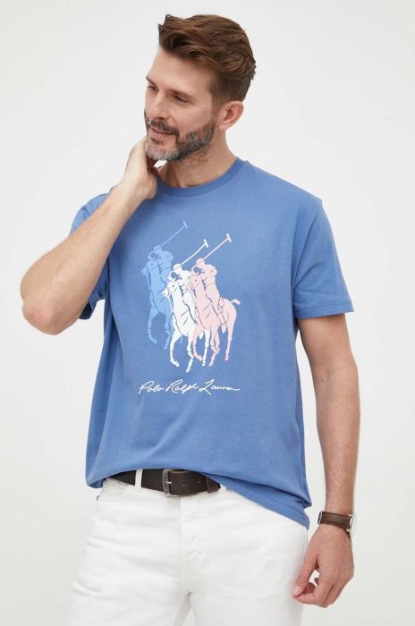 Бавовняна футболка Polo Ralph Lauren з принтом колір блакитний Бавовняна футболка Polo Ralph Lauren з принтом колір блакитний