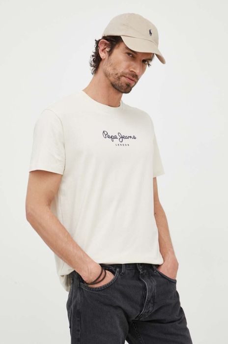 Бавовняна футболка Pepe Jeans Edward Tee колір бежевий з принтом Бавовняна футболка Pepe Jeans Edward Tee колір бежевий з принтом