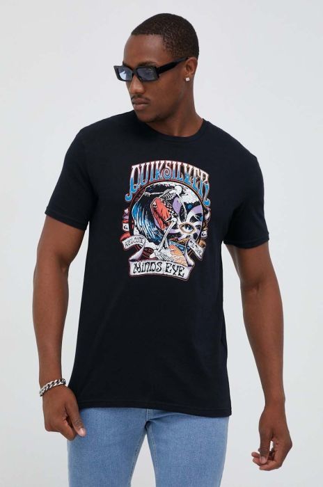 Бавовняна футболка Quiksilver колір чорний з принтом (3426577) Бавовняна футболка Quiksilver колір чорний з принтом (3426577)