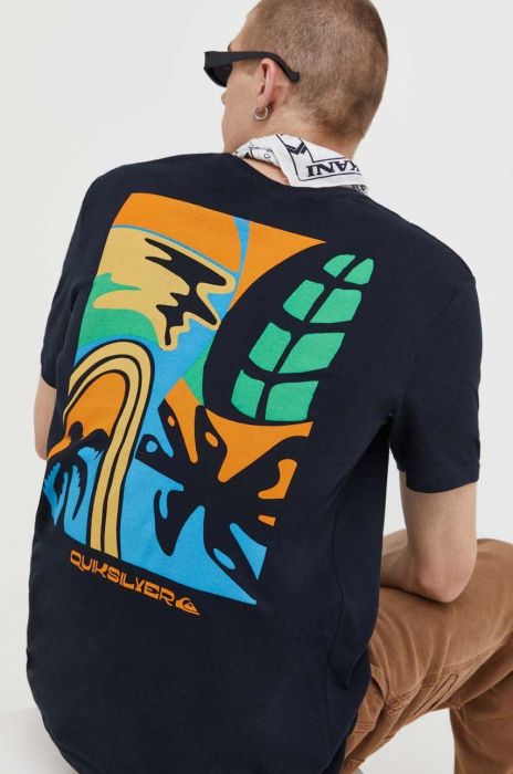 Бавовняна футболка Quiksilver колір чорний з принтом (3498098) Бавовняна футболка Quiksilver колір чорний з принтом (3498098)
