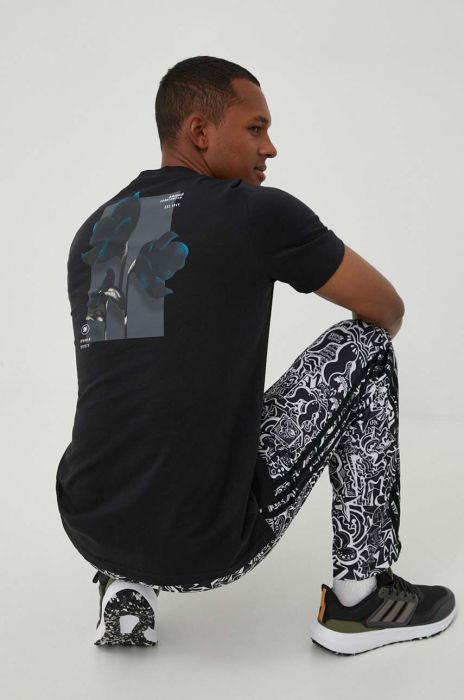 Бавовняна футболка adidas колір чорний з принтом (3388948)