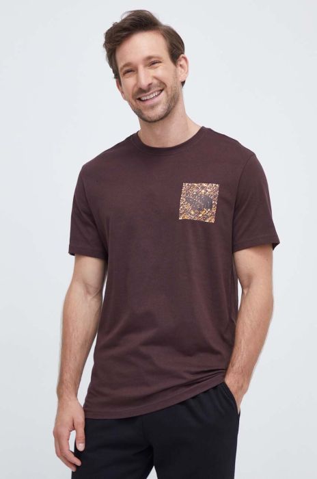 Бавовняна футболка The North Face колір коричневий з принтом Бавовняна футболка The North Face колір коричневий з принтом