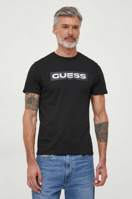 Бавовняна футболка Guess чоловічий колір чорний з принтом (3619428) Бавовняна футболка Guess чоловічий колір чорний з принтом (3619428)