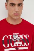 Бавовняна футболка Guess Guess x Banksy чоловіча колір червоний з принтом