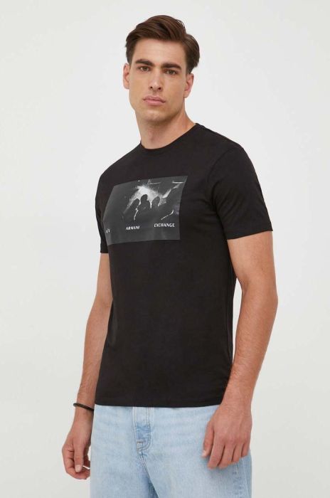 Бавовняна футболка Armani Exchange колір чорний з принтом (3426590)