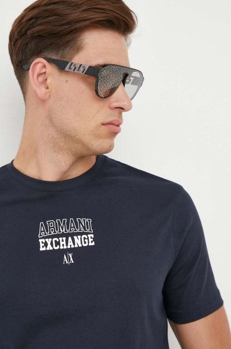 Бавовняна футболка Armani Exchange колір синій з принтом (3426600) Бавовняна футболка Armani Exchange колір синій з принтом (3426600)