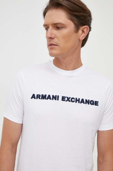 Бавовняна футболка Armani Exchange колір білий з аплікацією (3524892) Бавовняна футболка Armani Exchange колір білий з аплікацією (3524892)