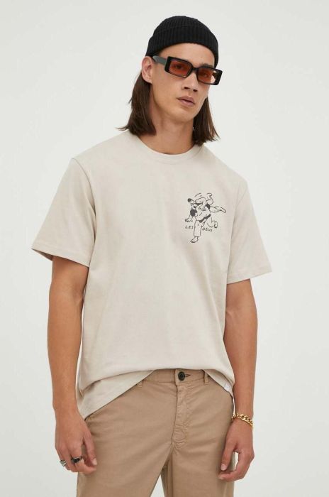 Бавовняна футболка Les Deux колір бежевий з принтом (3373777) Бавовняна футболка Les Deux колір бежевий з принтом (3373777)