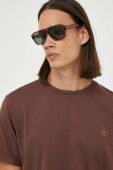 Бавовняна футболка Les Deux колір коричневий однотонний Бавовняна футболка Les Deux колір коричневий однотонний