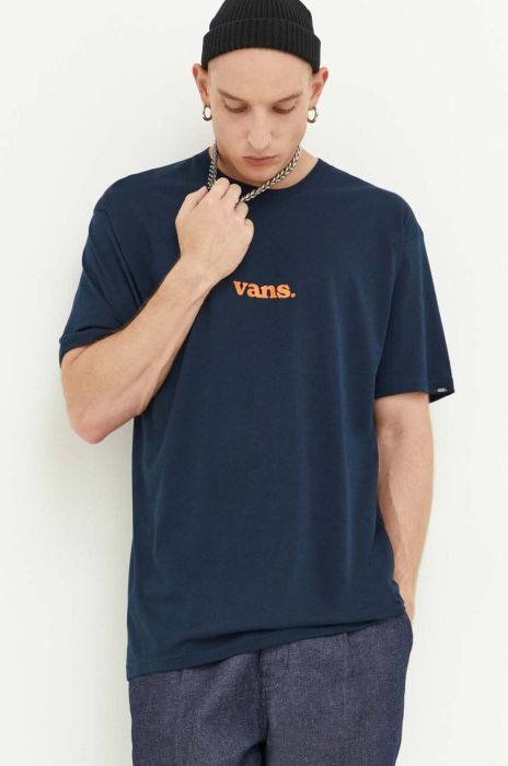 Бавовняна футболка Vans колір синій з принтом (3380077) Бавовняна футболка Vans колір синій з принтом (3380077)
