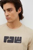 Бавовняна футболка G-Star Raw колір бежевий з аплікацією